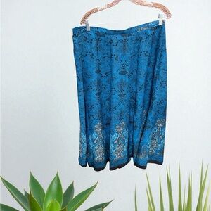 Coldwater Creek Teal and Black Patterned A-Line Skirt